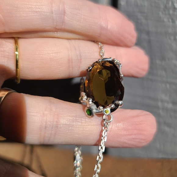 18k large Cognac quartz crome Diopside & citrine Sterling bracelet - Picture 5 of 7